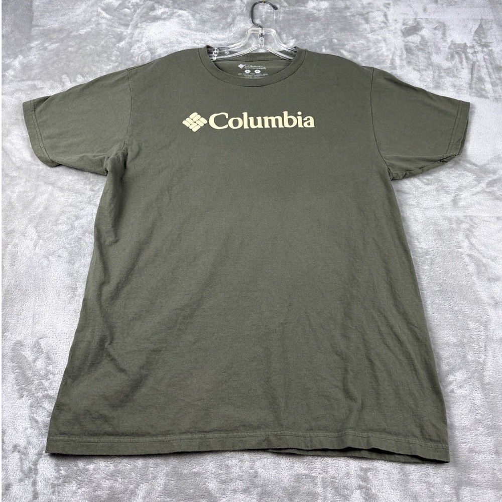 Columbia Mens Olive Green Graphic Logo T-Shirt Short Sleeve Cotton Large